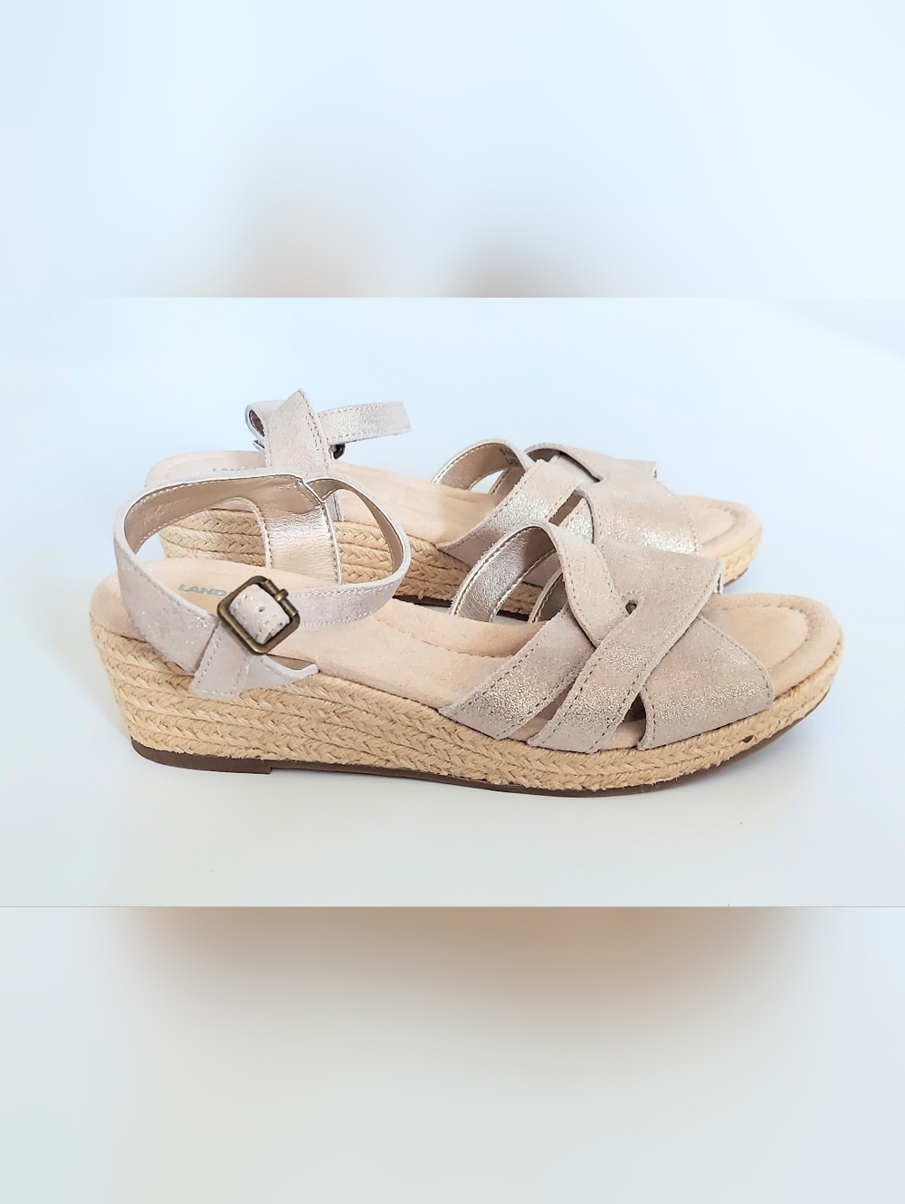 Lands' End Metalic Gold Wedge Sandals Size 7.5 B - Picture 6 of 9